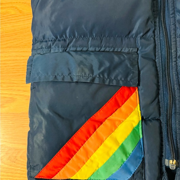 Vintage 70s Prime North Navy Blue Rainbow Stripe Ski Winter Down Jacket VGUC Sm - Picture 5 of 16